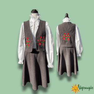 Matyó hímzéssel díszített posztószövet szoknya mellénnyel